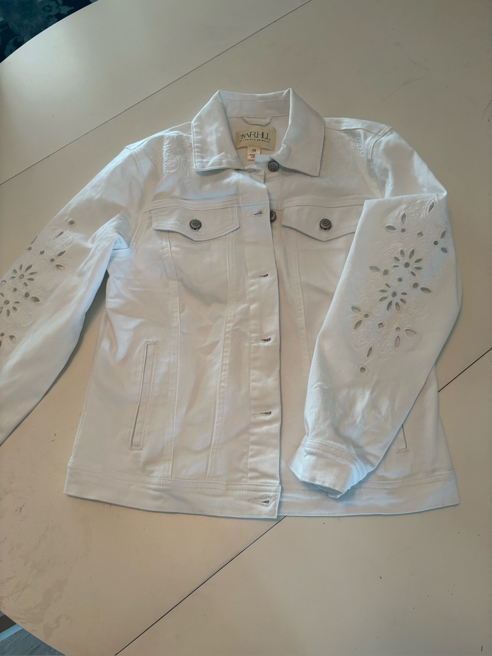 Tower Hill by Christie Brinkley White Embroidered Denim Jacket - Women NWOT